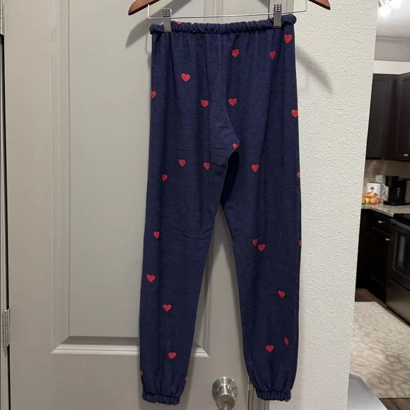 Chaser blue red hearts lounge jogger lightweight sweat pants XS - Picture 4 of 7